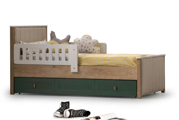 Stylish children's bed 200 cm youth bed wood children's room fabric modern