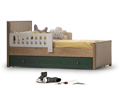 Stylish children's bed 200 cm youth bed wood children's room fabric modern