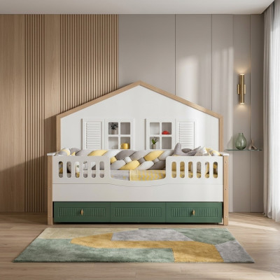 Bed frame children's bed 200 cm bed children's room bed frames light wood