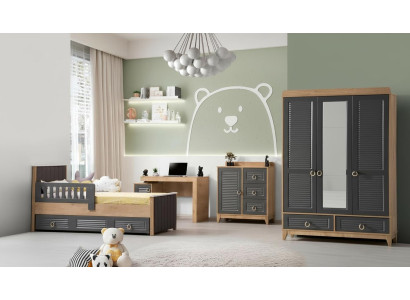 Complete Children's Furniture Kid's Bed Wood Furniture Set 4-piece Children's Room Gray