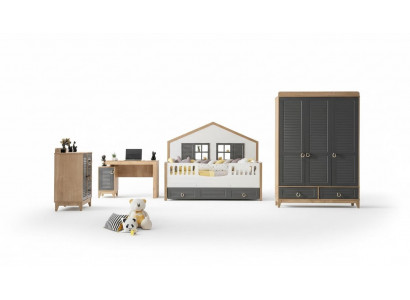Luxurious Complete Children's Furniture Bed Wood Set 4-piece Children's Room Gray