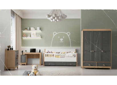 Luxurious children's furniture set nursery children's bed gray wood set 4-piece