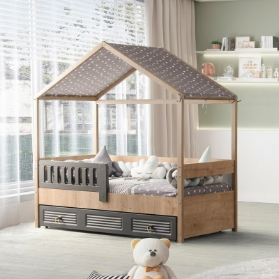 Kids' bed frame 200 cm wooden bed children's room bed frames gray