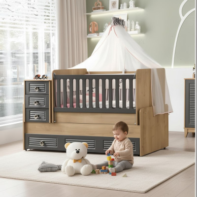 Stylish children's bed luxurious wooden bed gray color exclusive furniture new