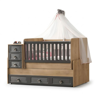 Stylish children's bed luxurious wooden bed gray color exclusive furniture new