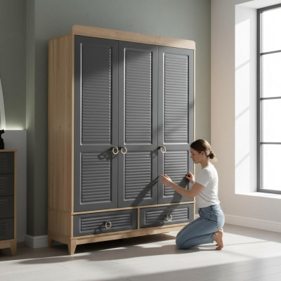 Wardrobe Grey Wood Cabinet Design Children's Room Wardrobes