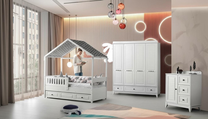 Modern complete youth room luxury children's room set 3-piece white color new