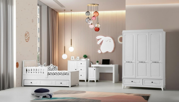 Modern complete youth room luxury children's room set 4-piece white color new