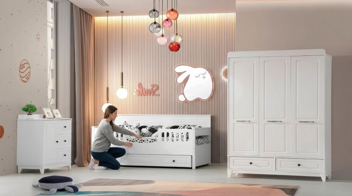 Luxurious complete youth room luxury children's room set 3-piece white color