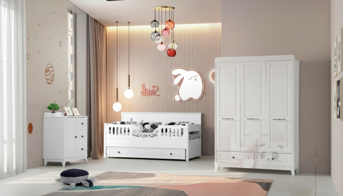 Luxurious complete youth room luxury children's room set 3-piece white color