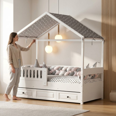 Children's Bed Wooden Bed Multifunctional Bed Extendable Bed 200 Wood White New