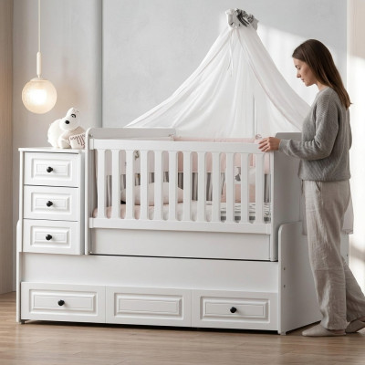 Luxurious white baby crib stylish wooden bed for the nursery new