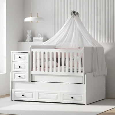 Luxurious white baby crib stylish wooden bed for the nursery new