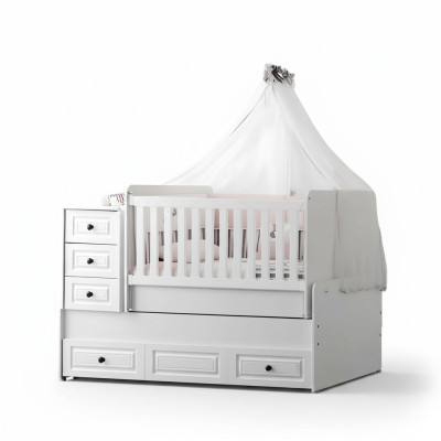 Luxurious white baby crib stylish wooden bed for the nursery new