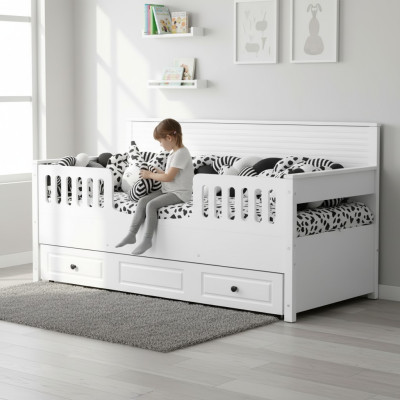 Bed Kids' Bed Wooden Bed Functional Bed Extendable Wood White New