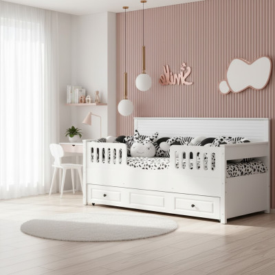 Bed Kids' Bed Wooden Bed Functional Bed Extendable Wood White New