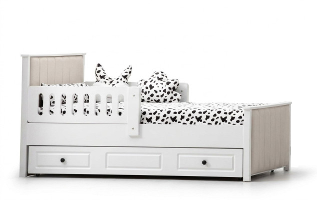 Children's Wooden Bed, Functional Pull-Out Bed 200 Wood White