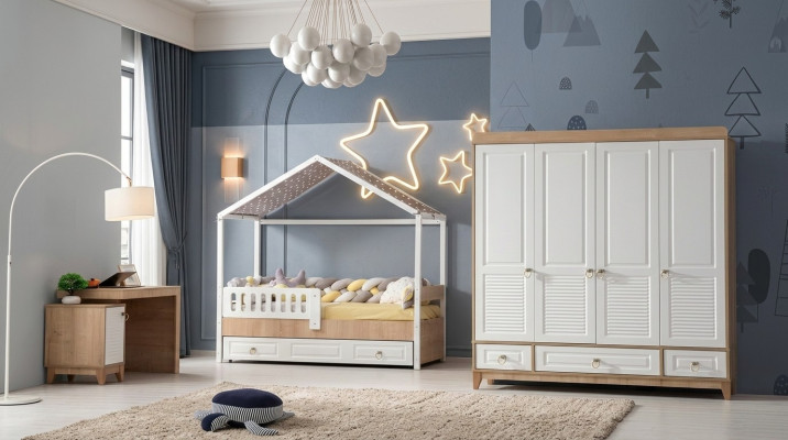 Modern children's room set bed wardrobe desk bright 3-piece new
