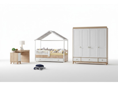 Modern children's room set bed wardrobe desk bright 3-piece new