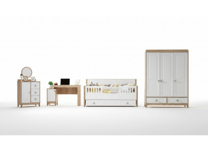 Children's room set bed wardrobe dresser desk white 4-piece
