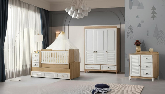 Complete children's room set bed wardrobe chest of drawers bright 3-piece new