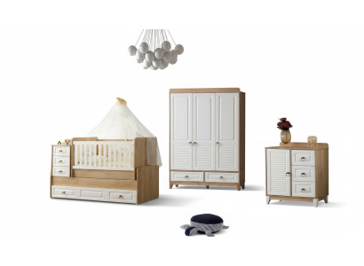 Complete children's room set bed wardrobe chest of drawers bright 3-piece new