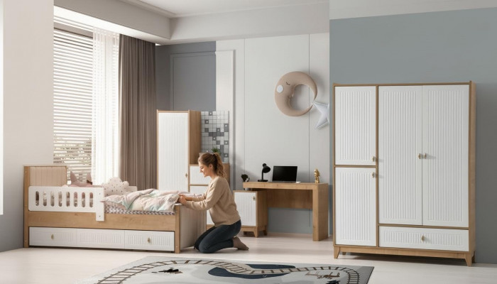 Complete children's room set bed 2x wardrobe table bright 4-piece new