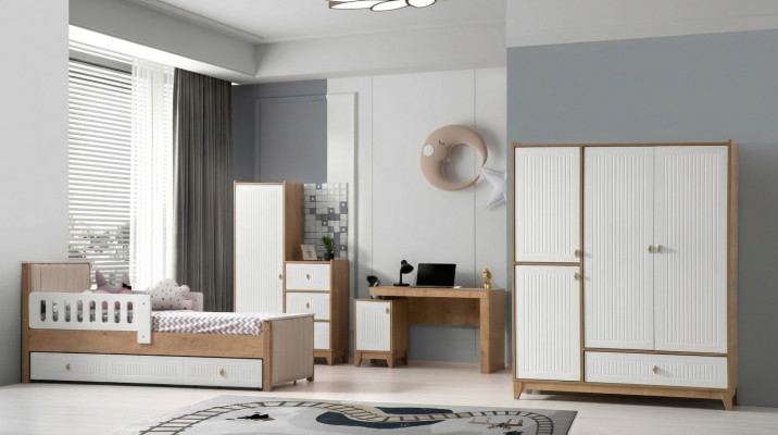 Complete children's room set bed 2x wardrobe table bright 4-piece new