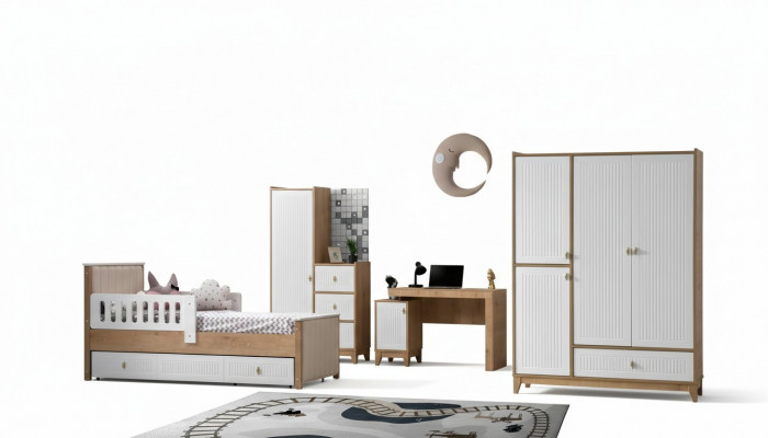 Complete children's room set bed 2x wardrobe table bright 4-piece new