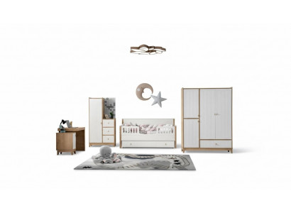 Stylish children's room set bed, 2x wardrobe, desk, white, 5-piece