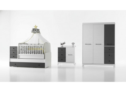 Modern children's room set consists of a children's bed, wardrobe, and dresser, 3 pieces, new.