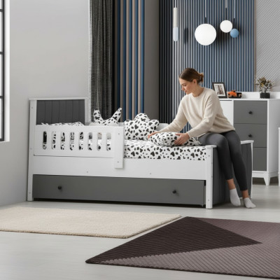 Children's bed, bed, children's room, children's room furniture, bed frame, white wood