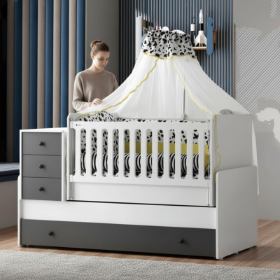 Modern children's bed wooden bed functional bed extendable bed 200 wood white