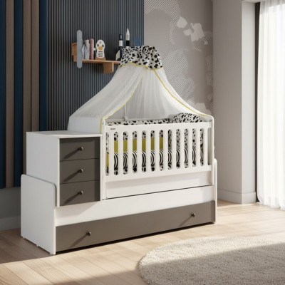 Modern children's bed wooden bed functional bed extendable bed 200 wood white