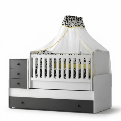 Modern children's bed wooden bed functional bed extendable bed 200 wood white