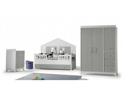 Stylish 3-piece children's room set: dresser, wardrobe, light bed