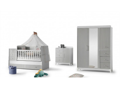 Complete set for children's room: dresser, wardrobe, children's bed, gray color