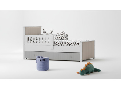 Practical children's bed in gray color for sweet slumber hours, luxurious.