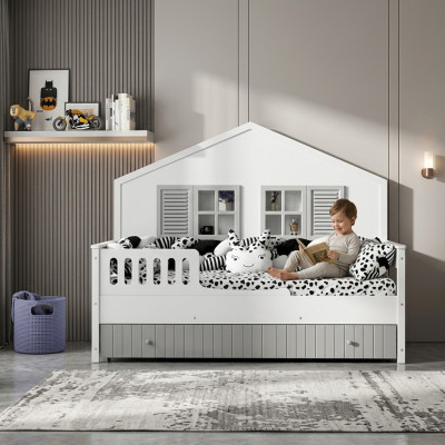 Modern children's bed, gray color, luxurious design furniture for the little ones