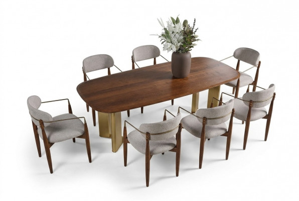 Modern dining room set consists of dining table and 6 chairs brown 7 pieces.
