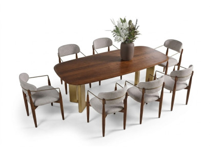 Modern dining room set consists of dining table and 6 chairs brown 7 pieces.