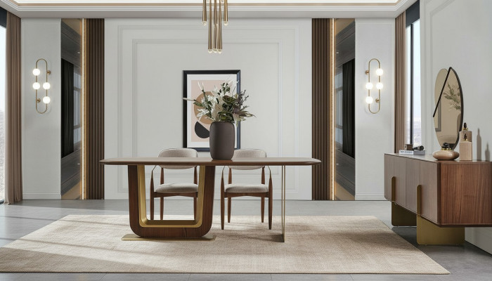 Dining Room Set Modern Dining Table 4x Chairs and Sideboard with Mirror 7-piece.