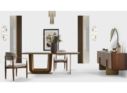 Dining Room Set Modern Dining Table 4x Chairs and Sideboard with Mirror 7-piece.