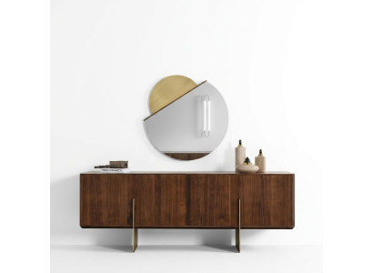 Luxurious dining room set consists of sideboard and mirror brown color