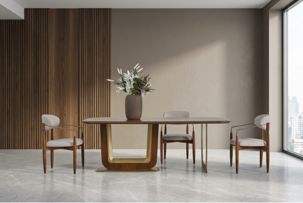 Modern dining room set perfect dining table and 4x chairs brown color 5-piece.