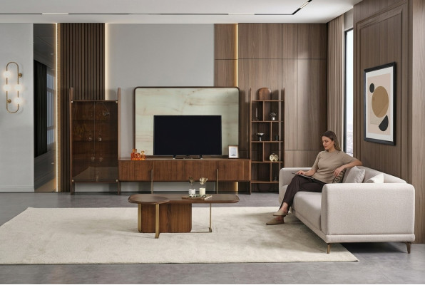 6-piece living room set by Braun: Wall unit + coffee table and side table, new