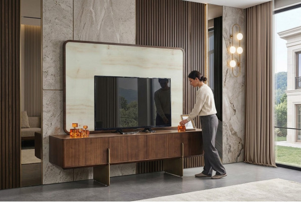 Luxurious living room set consists of TV lowboard and TV frame, 2-piece, new.