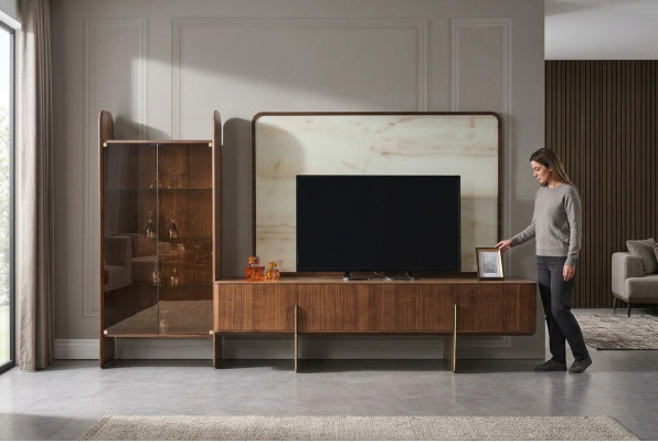 Living room set consists of display cabinet, TV lowboard, and TV frame 3-piece new.