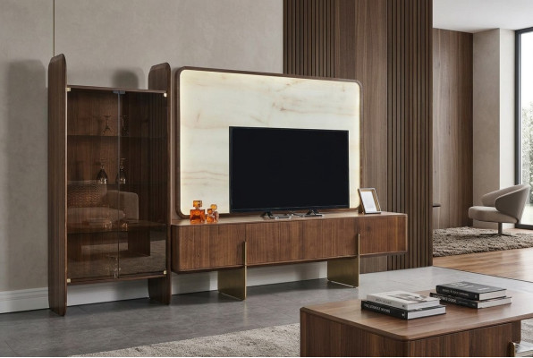 Living room set consists of display cabinet, TV lowboard, and TV frame 3-piece new.