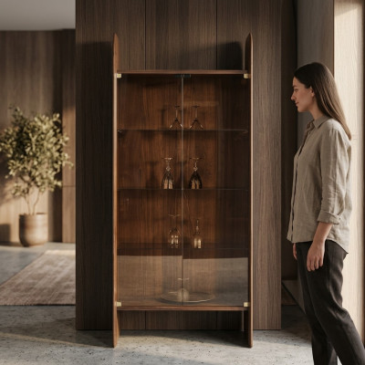 Display luxury cabinet wood style brown glass new cabinets glass cabinet